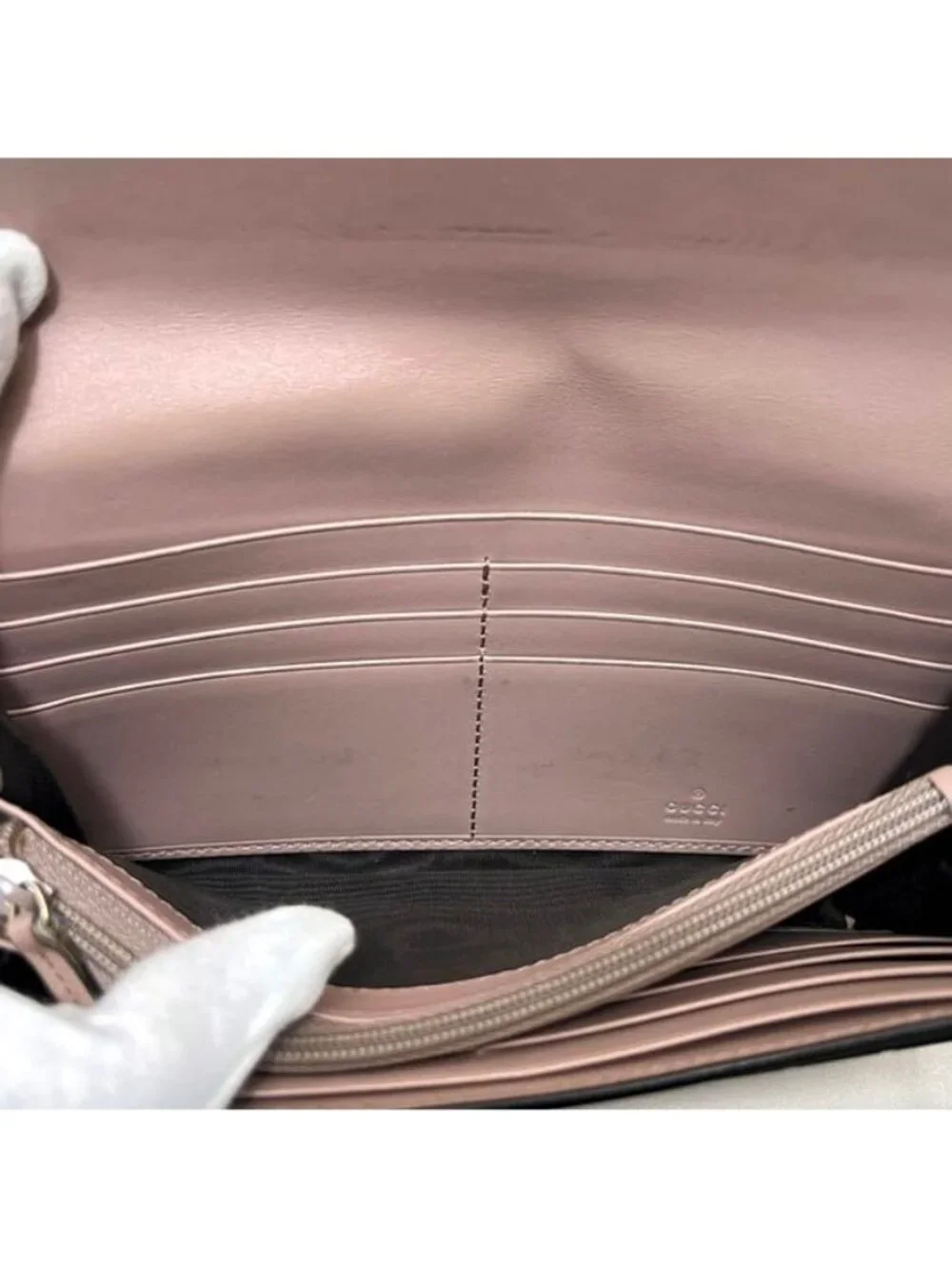 Gucci Bifold Long Wallet Pink Beige Striped Leather - Picture 7 of 13